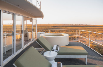 The pool deck with views over the river