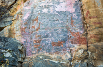 Ancient bushman paintings clad the rock faces on the Tsodilo Hills